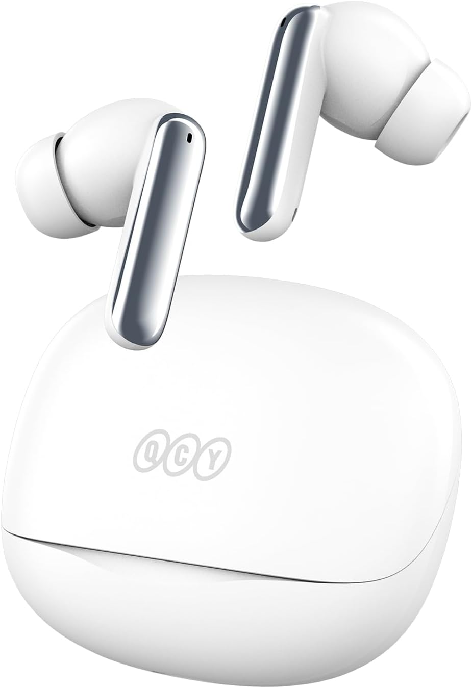 QCY MeloBuds N50 wireless earbuds in black, TWS pair with charging case, front view, white background