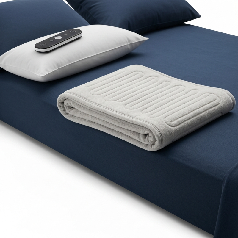 Tefici electric heated blanket 127x152cm, flannel two-layer fabric, small controller, white background