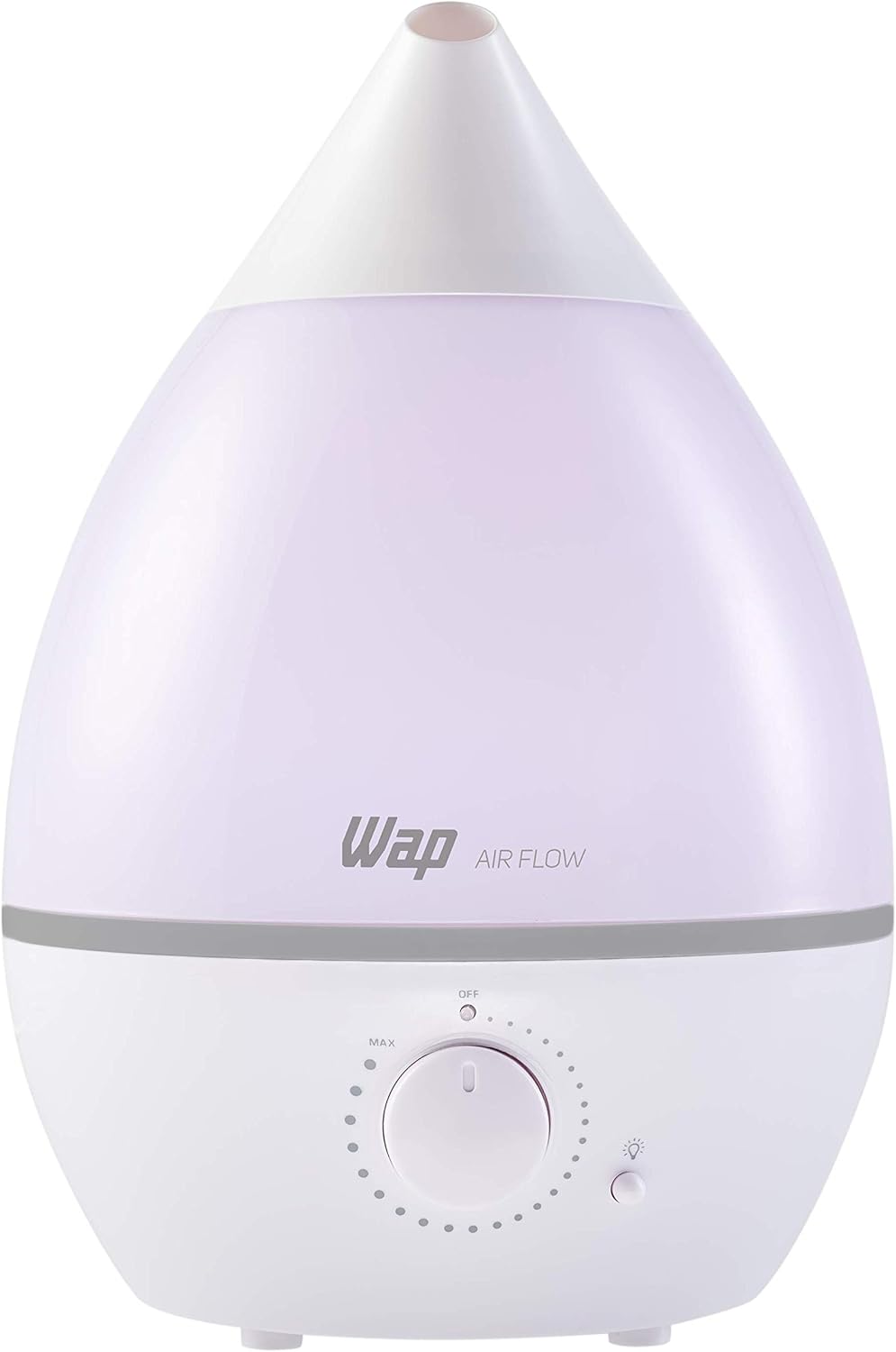 WAP Air Flow FW007733 umidificador ultrassônico branco 4L com luminária e difusor de aromas, vista frontal, fundo branco
